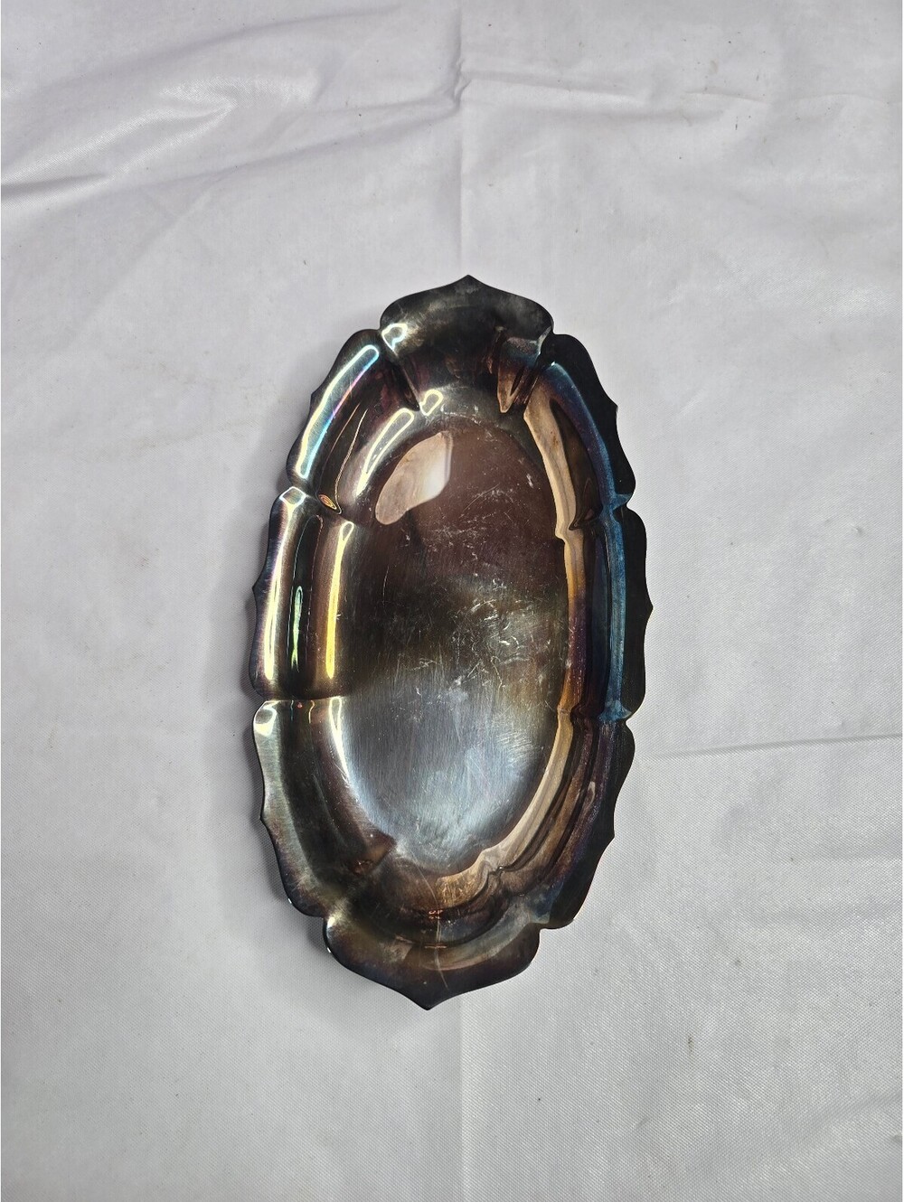 Vintage Lunt Early Dublin Silverplate Scalloped Oval Candy Bonbon Tray 5x9.5"